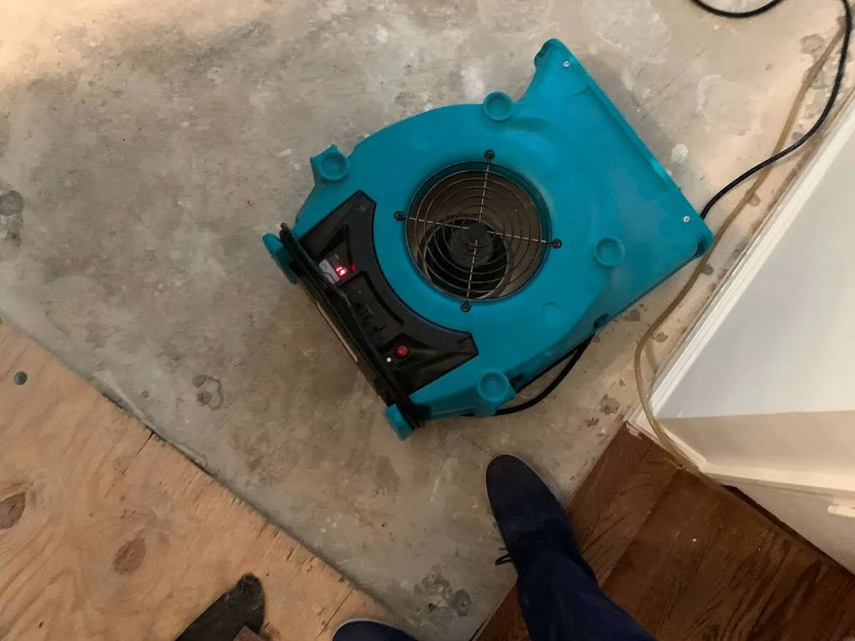 Air mover drying subfloor during Leak Detection & Repair in Lealman